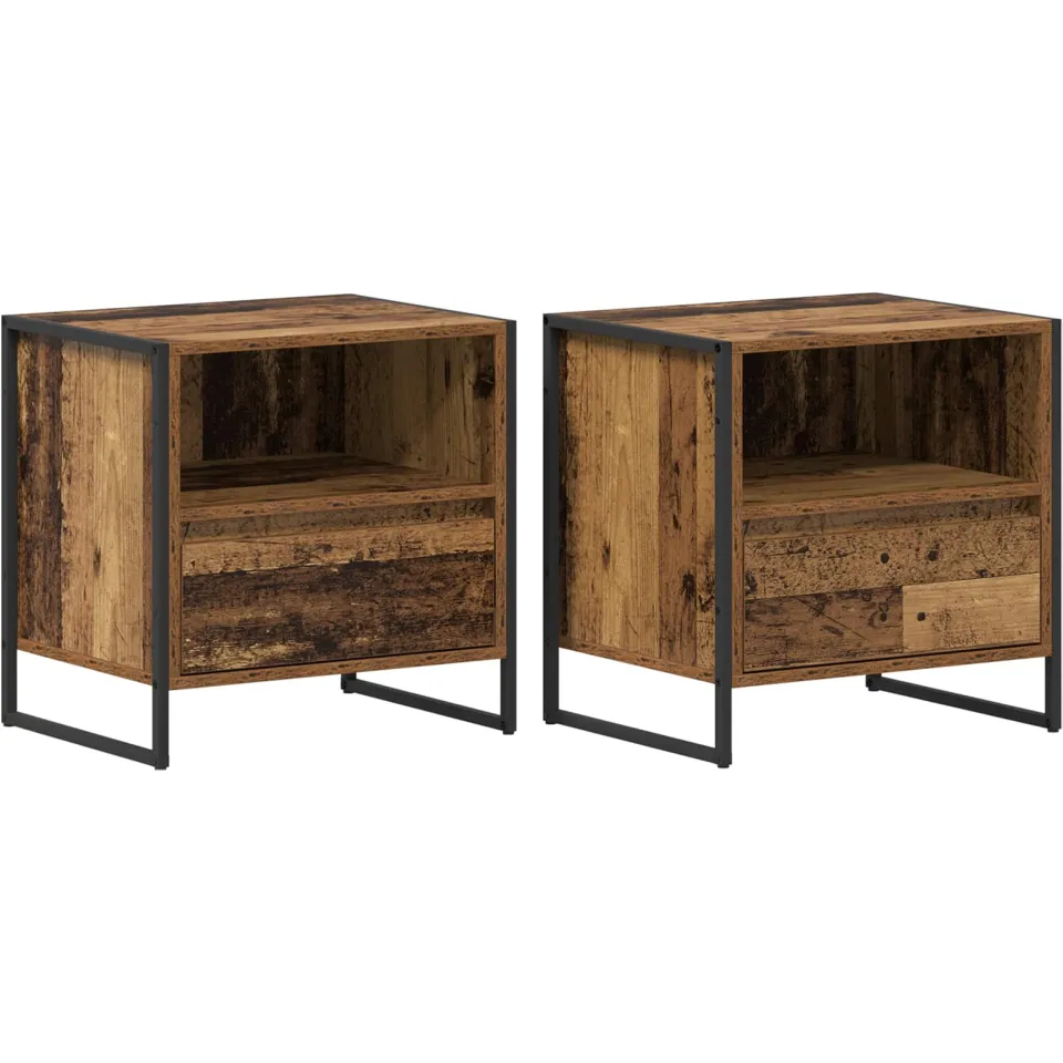 vidaXL Nachtkastje 2 st Oud Hout 50 x 39,5 x 50 cm Bewerkt hout bruin, foto 3