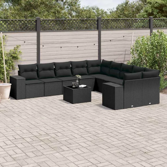 vidaXL 11-delige Loungeset met kussens poly rattan zwart, foto 2