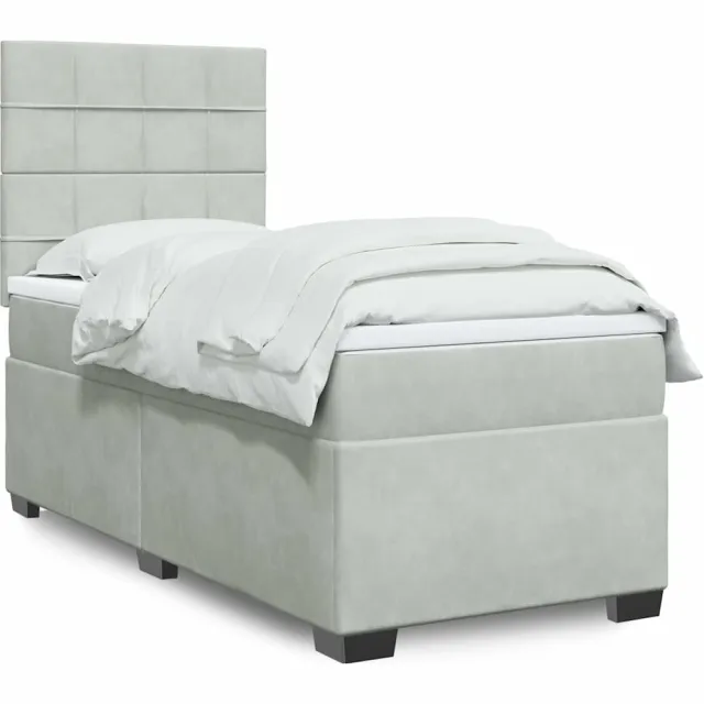vidaXL Boxspring met matras fluweel lichtgrijs 100x200 cm grijs