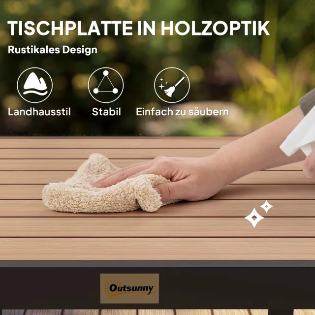 DESMIU Tuintafel Vierkant Kunststof Tafelblad Met Aluminium Frame Voor Balkon Terras En Tuin Voor 4 Personen 78x78x74 Cm Naturel Natural Wood