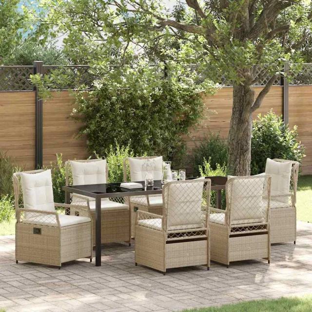 vidaXL Tuin eettafelset 7 st Beige en Crème Wit poly rattan, foto 2