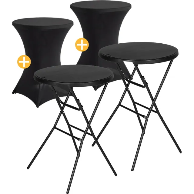 Tristar Statafel - Bartafel - Set van 2 - 80x110 cm - Opvouwbaar - Partytafel - Metalen Frame - Inclusief 2 Tafelrokken - Zwart - TA-0877 2 stuks