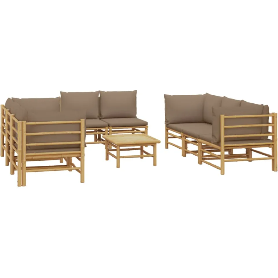 vidaXL 9-delige Loungeset met kussens bamboe taupe Bruin