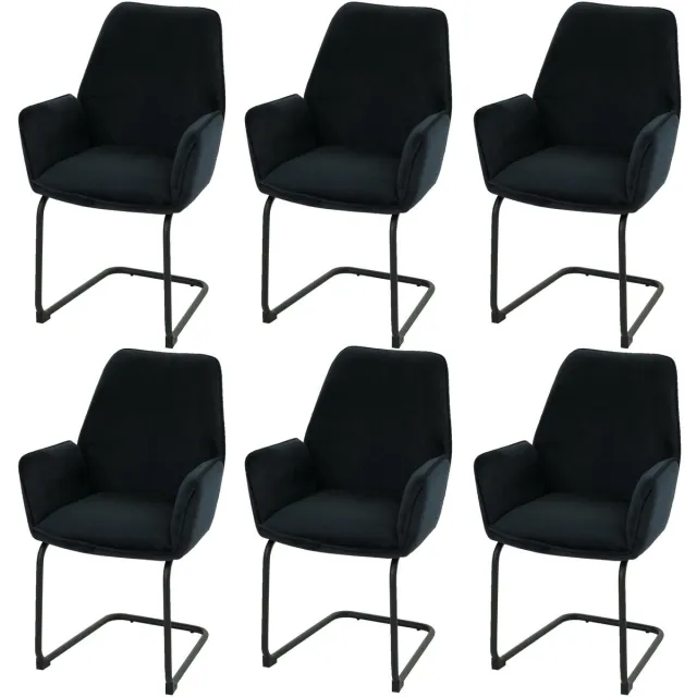 MCW Set van 6 sledestoelen MCW-G67, eetkamerstoel, keukenstoel, stoel, stof/textiel MVG ~ antracietblauw
