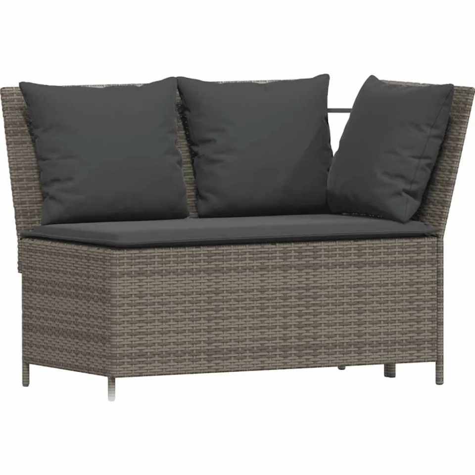 vidaXL 3-delige Loungeset met kussens poly rattan grijs, foto 4