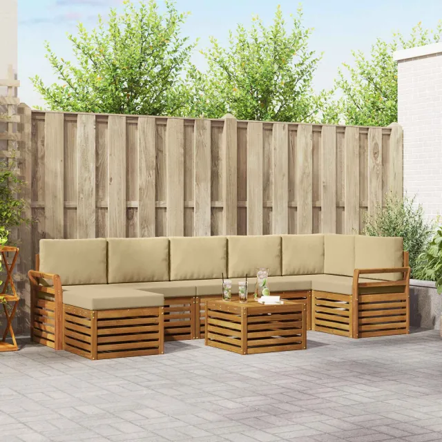 vidaXL Buiten bankenset 8 st 8-zits Natuurlijk en Beige