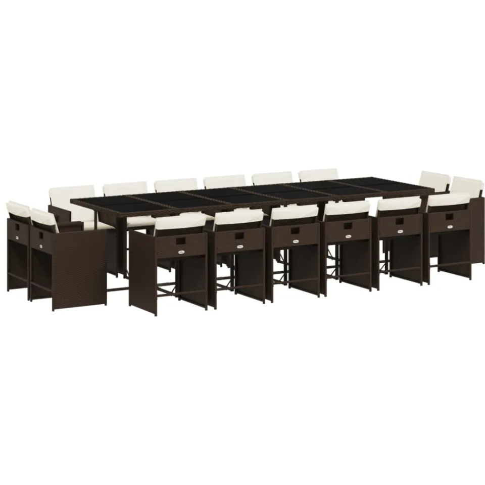 vidaXL 17-delige Tuinset met kussens poly rattan bruin