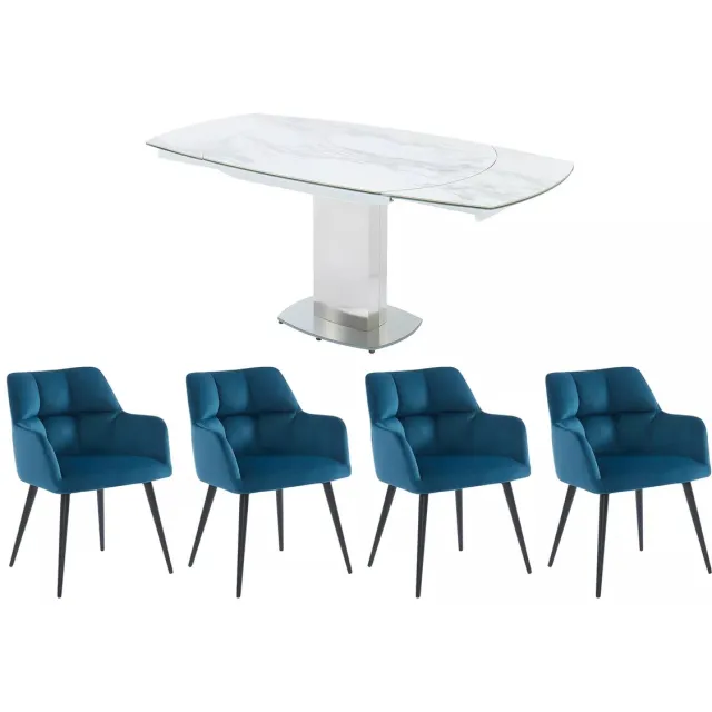 Vente-unique Eetkamerset: Tafel TALICIA + 4 stoelen PEGA - Wit & blauw