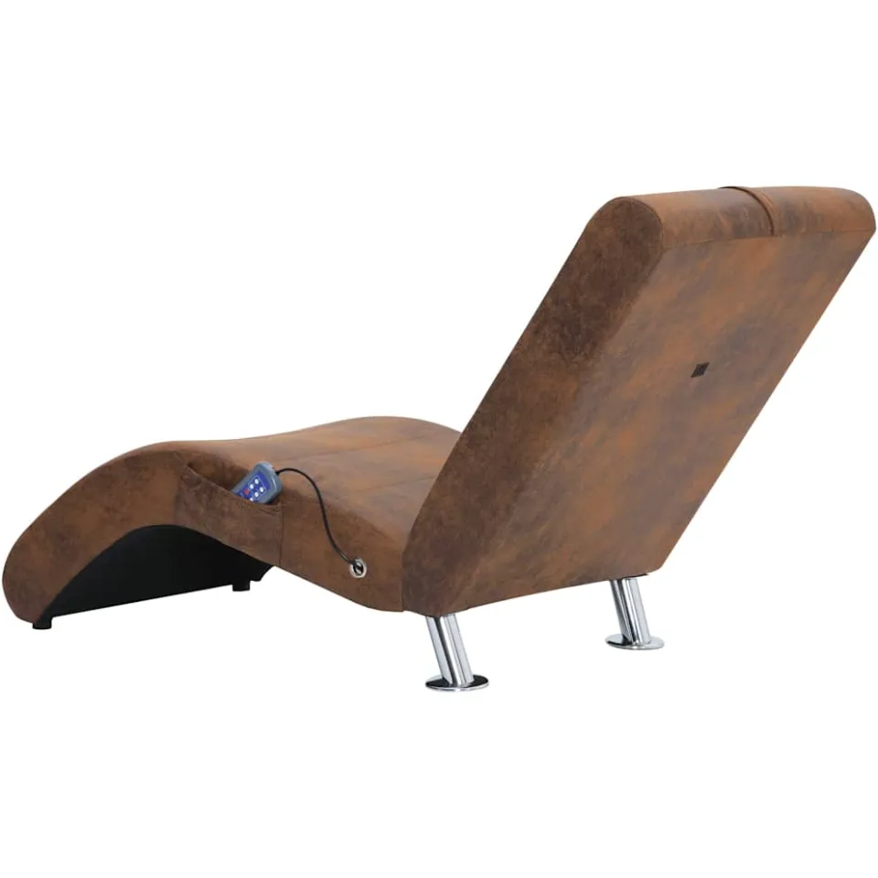 vidaXL Massage chaise longue met kussen kunstsuède bruin, foto 4