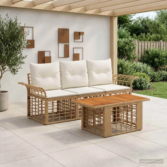 vidaXL Tuinbankenset 4 st Natuurlijk en Crème Wit poly rattan Bruin