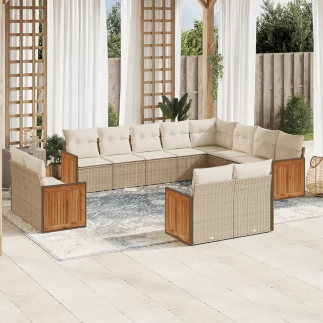 vidaXL 12-delige Loungeset met kussens poly rattan beige, foto 2