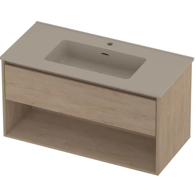 Proline Tribute Badmeubelset Porselein Elegant Met Schap 100x46x54 cm Mat Crème Cotton Ideal Oak Eiken