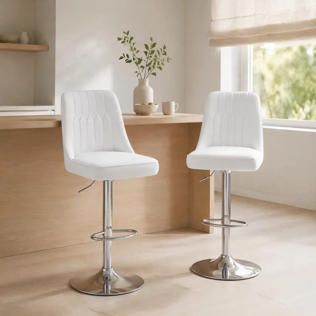 CHICFURN Barkruk - Set van 2 - Hoogte verstelbaar - Draaibaar - Wit zilver