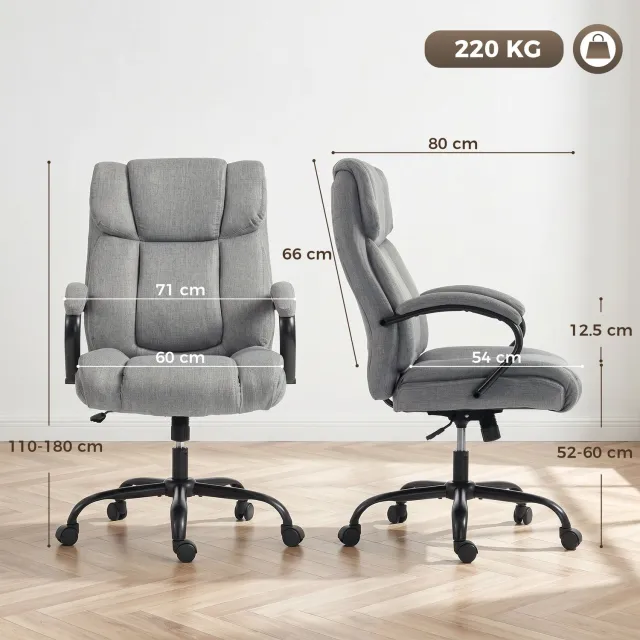 MUVANO Ergonomische bureaustoel - Stof met linnenlook - Brede zitting - 71 x 80 x 110-118 cm - Draaibaar met wielen - Hoogte verstelbaar - Thuiskantoor lichtgrijs