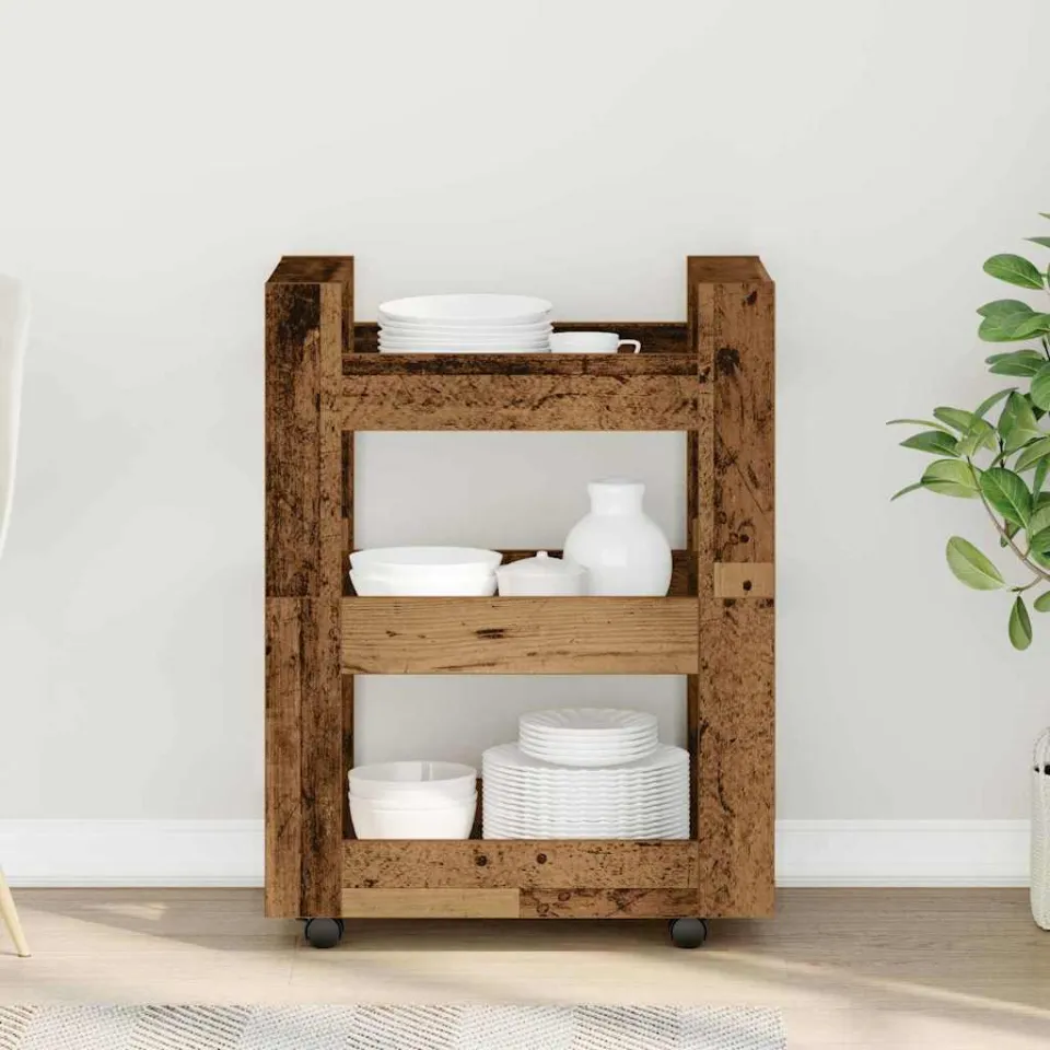 vidaXL Keuken Trolley Oud hout 60 x 45 x 80 cm Bewerkt hout bruin, foto 4