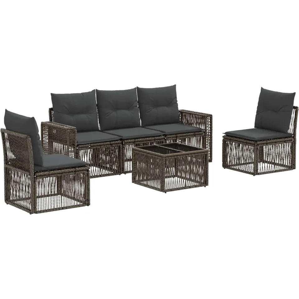 vidaXL Tuinbankenset 6 st Grijs en Donkergrijs poly rattan, foto 3