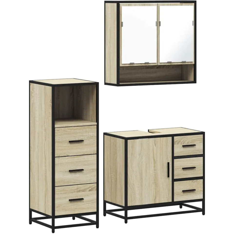 vidaXL 3-delige Badkamermeubelset bewerkt hout sonoma eikenkleurig, foto 3