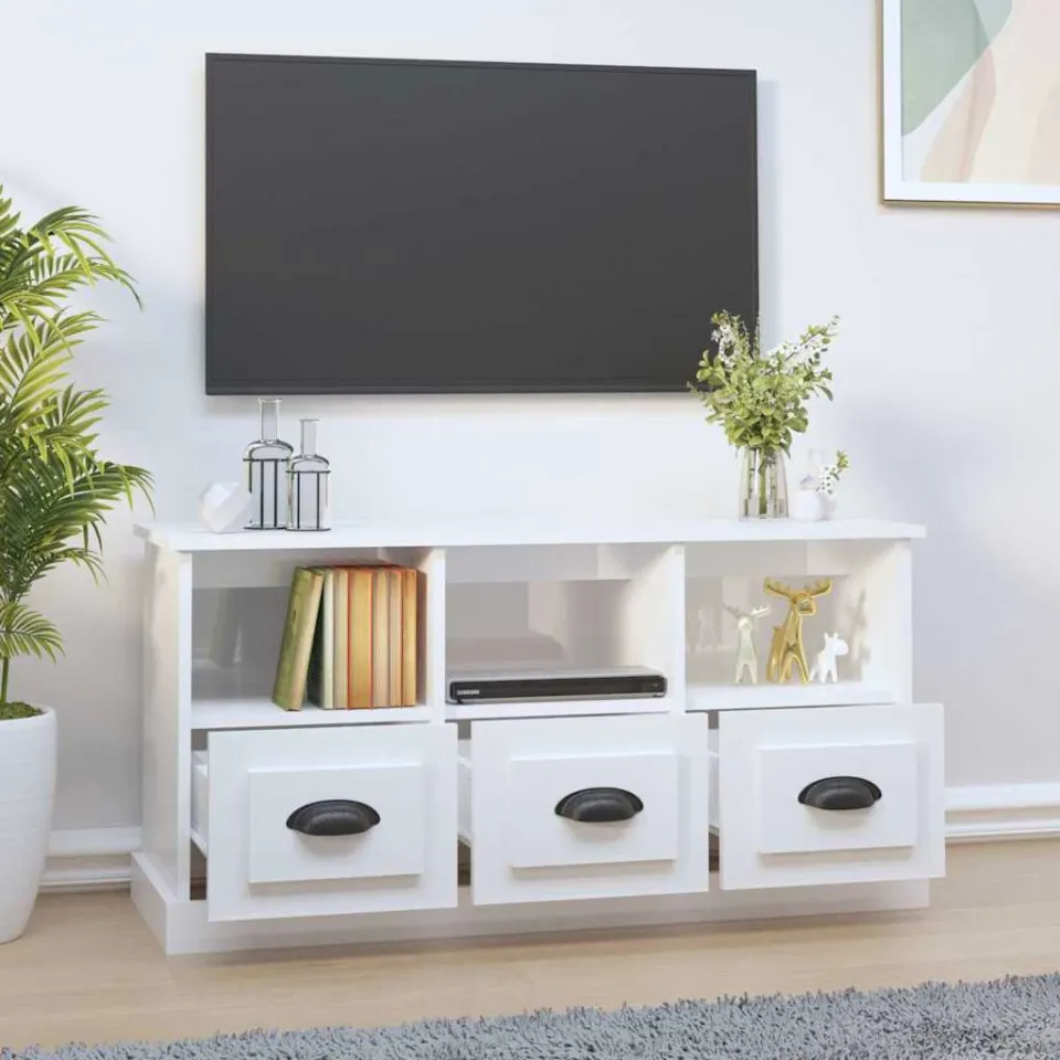 vidaXL Tv-meubel 100x35x50 cm bewerkt hout hoogglans wit, foto 2