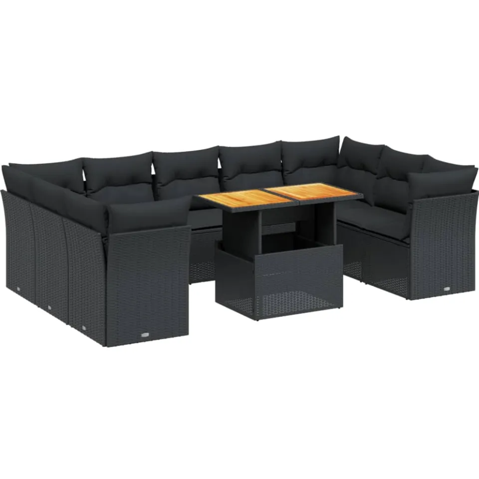 vidaXL 10-delige Loungeset met kussens poly rattan zwart, foto 3