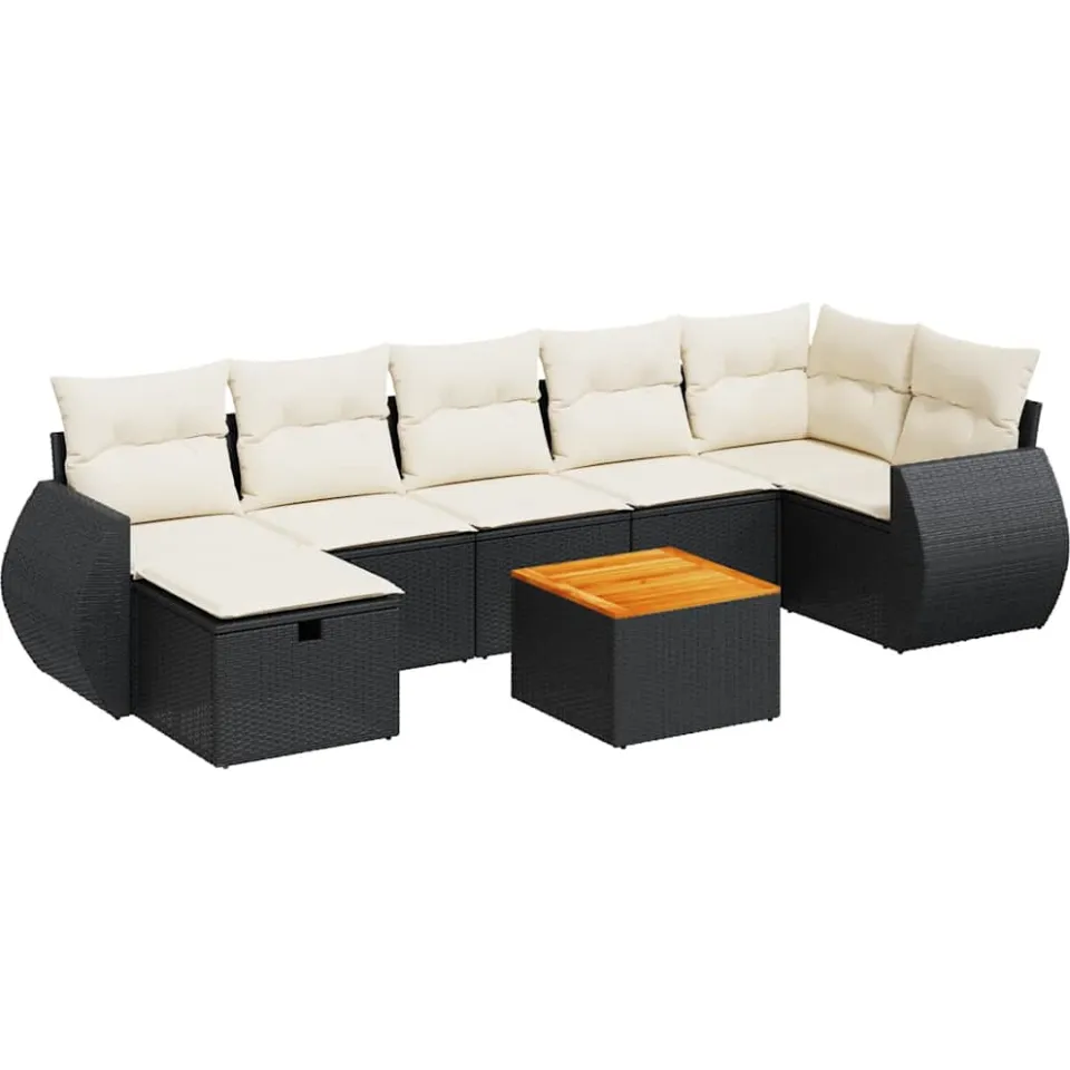 vidaXL 8-delige Loungeset met kussens poly rattan zwart, foto 3