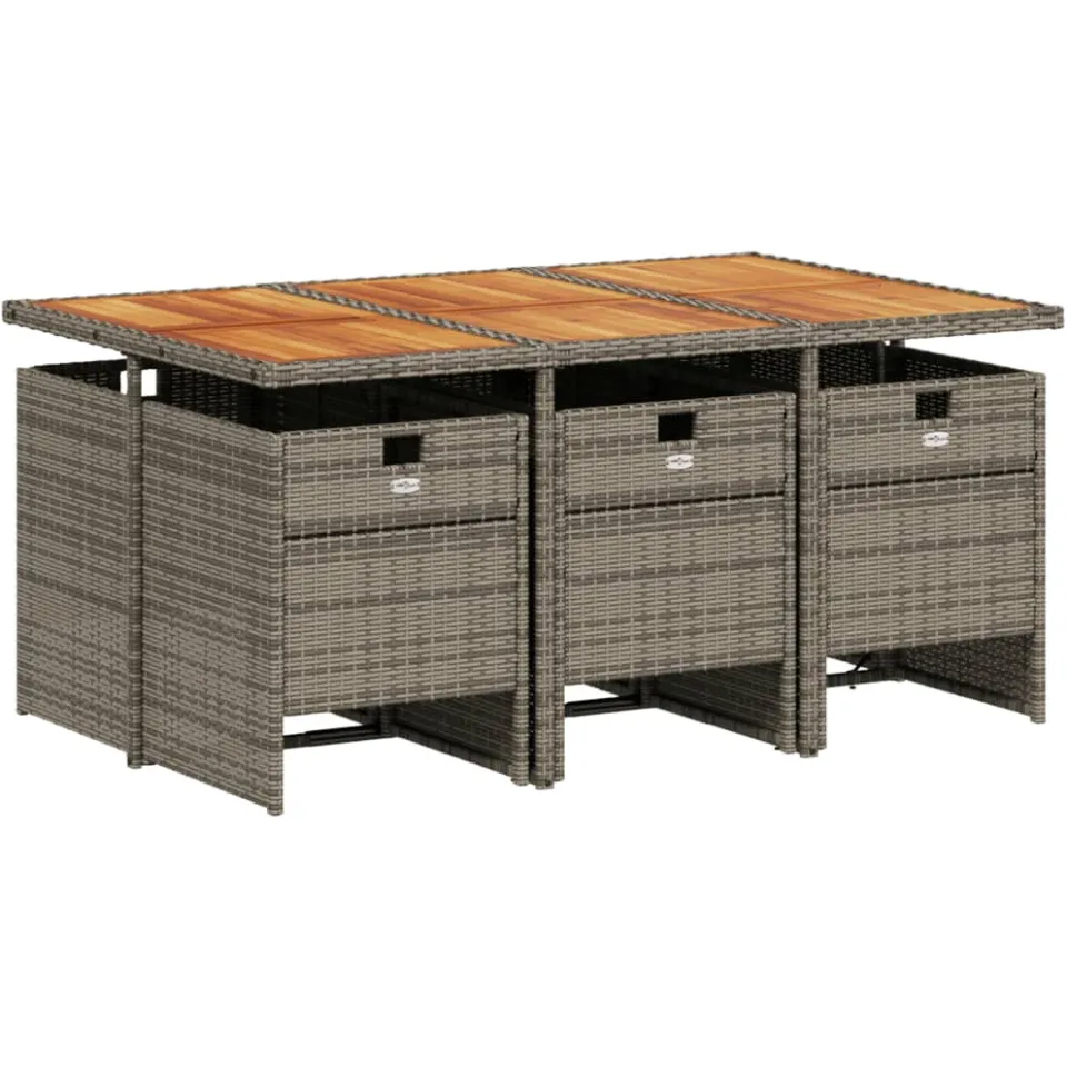 vidaXL 7-delige tuinset met kussens, grijs polyrotan