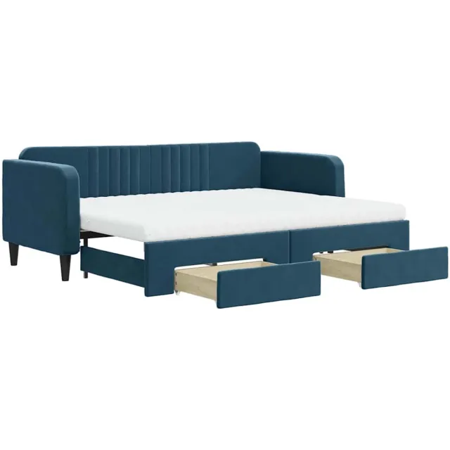 vidaXL Slaapbank - met - onderschuifbed - en - lades - 80x200 - cm - fluweel - blauw