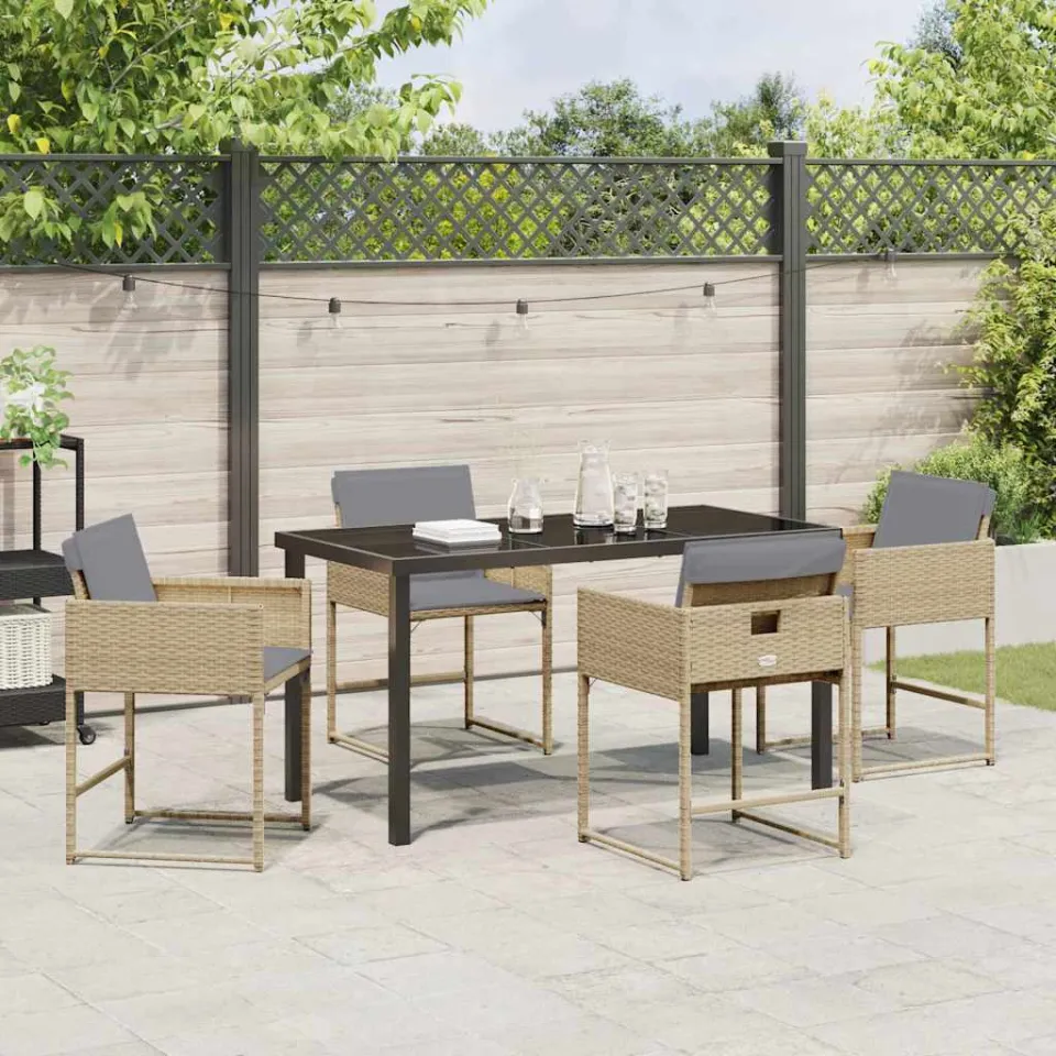 vidaXL Tuin eettafelset 5 st Beige poly rattan, foto 3