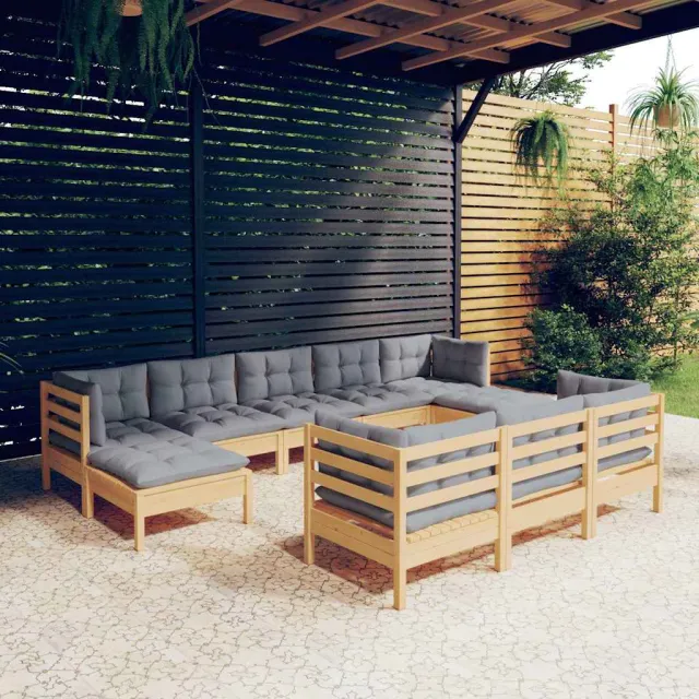 vidaXL 10-delige Loungeset met grijze kussens massief grenenhout grijs, foto 2
