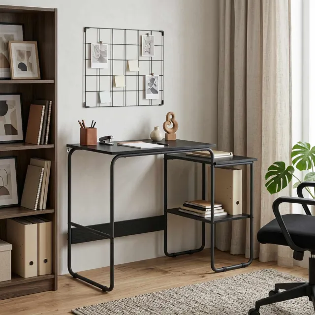 vidaXL Bureau met opbergruimte Zwart eiken 100 x 50 x 75 cm, foto 2