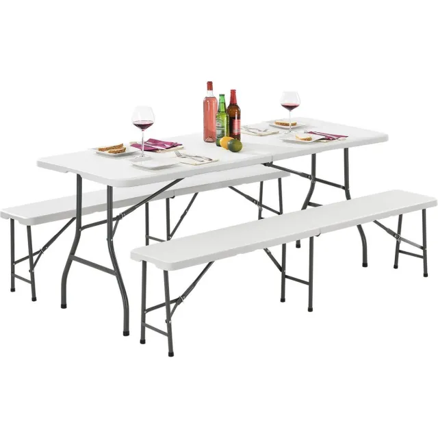 Juskys Biertafel / bierbank - 3-delig - inklapbaar Wit