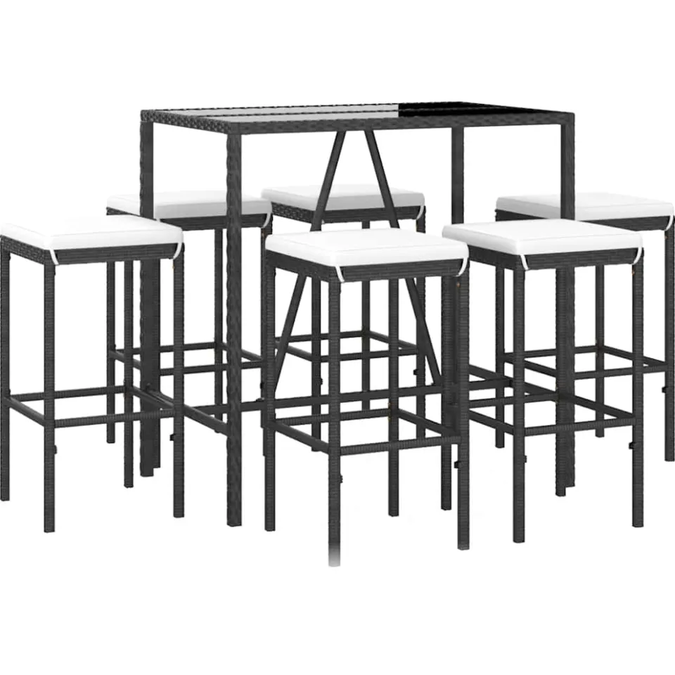 vidaXL 7-delige Tuinbarset met kussens poly rattan zwart, foto 3