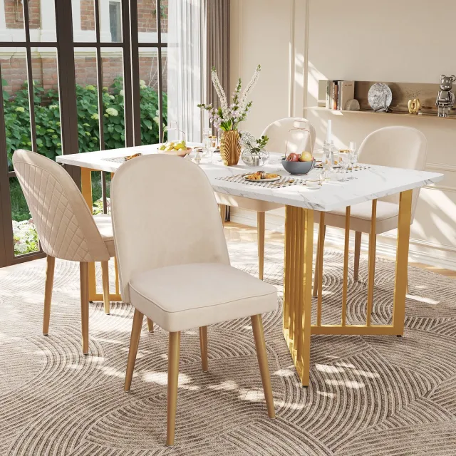 MODENUIT Eetkamerstoel – Set van 2 – Ergonomische Rugleuning met Antislip Voeten – Voor Eetkamer – Fluweel Beige
