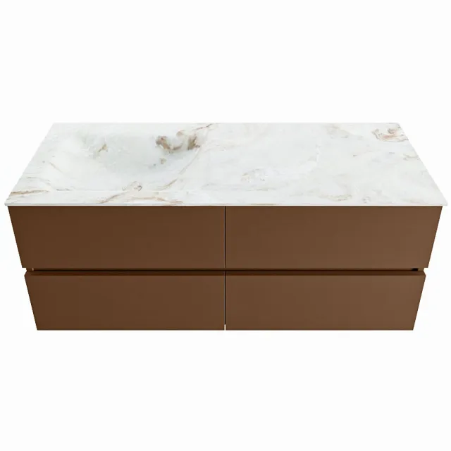 Mondiaz VICA-DLUX 120cm badmeubel onderkast Rust 4 lades. Inbouw wastafel CLOUD links zonder kraangat, kleur Frappe.