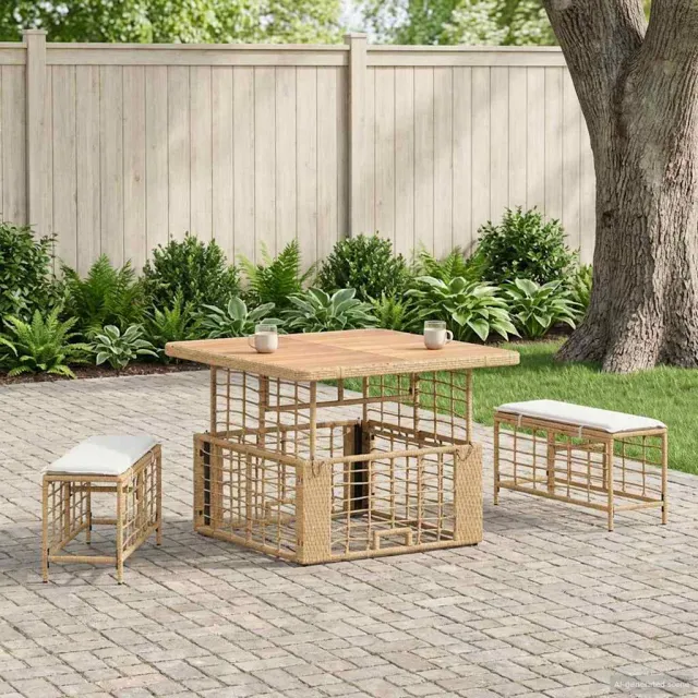 vidaXL Tuin eettafelset 3 st Natuur en Wit Poly Riet en Acaciahout, foto 2