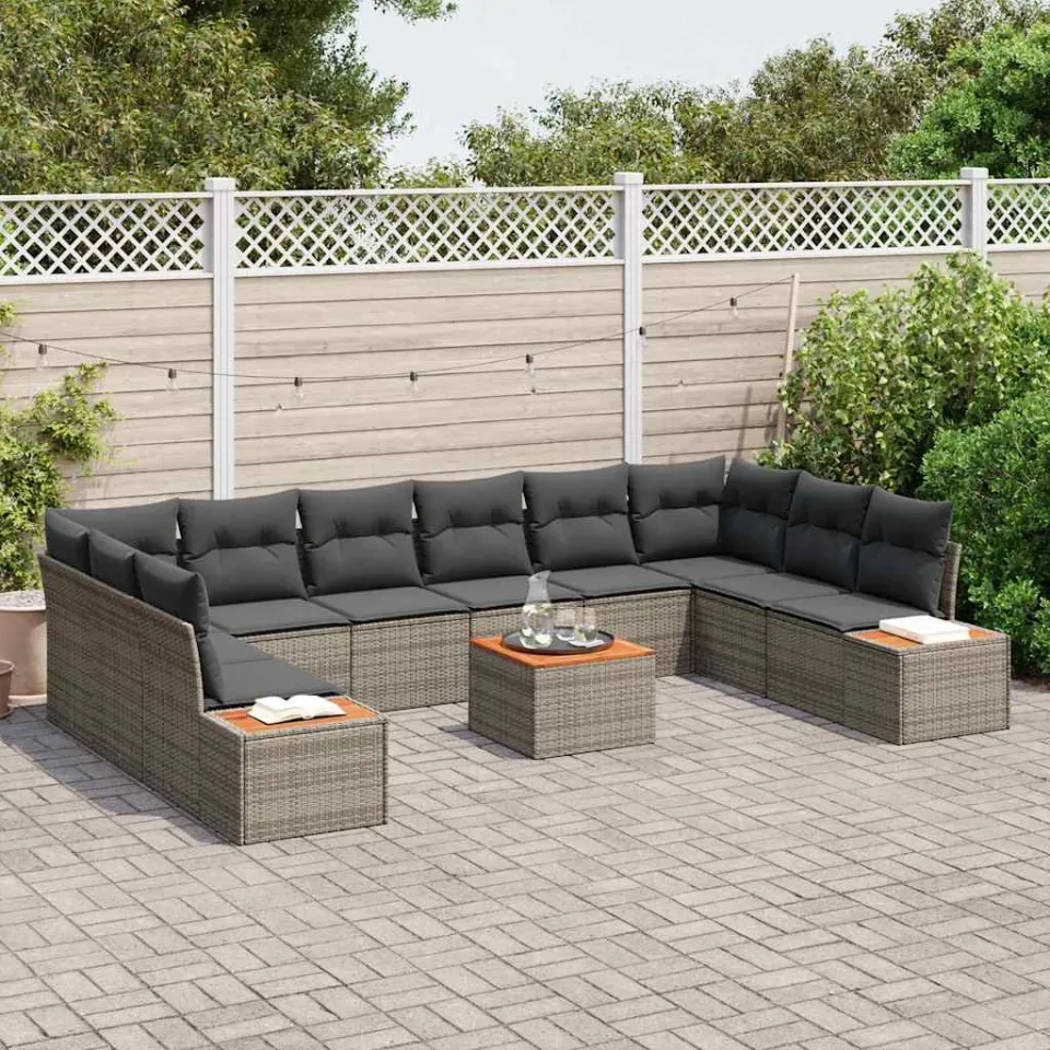 vidaXL Tuinbankenset 11 st Grijs poly rattan