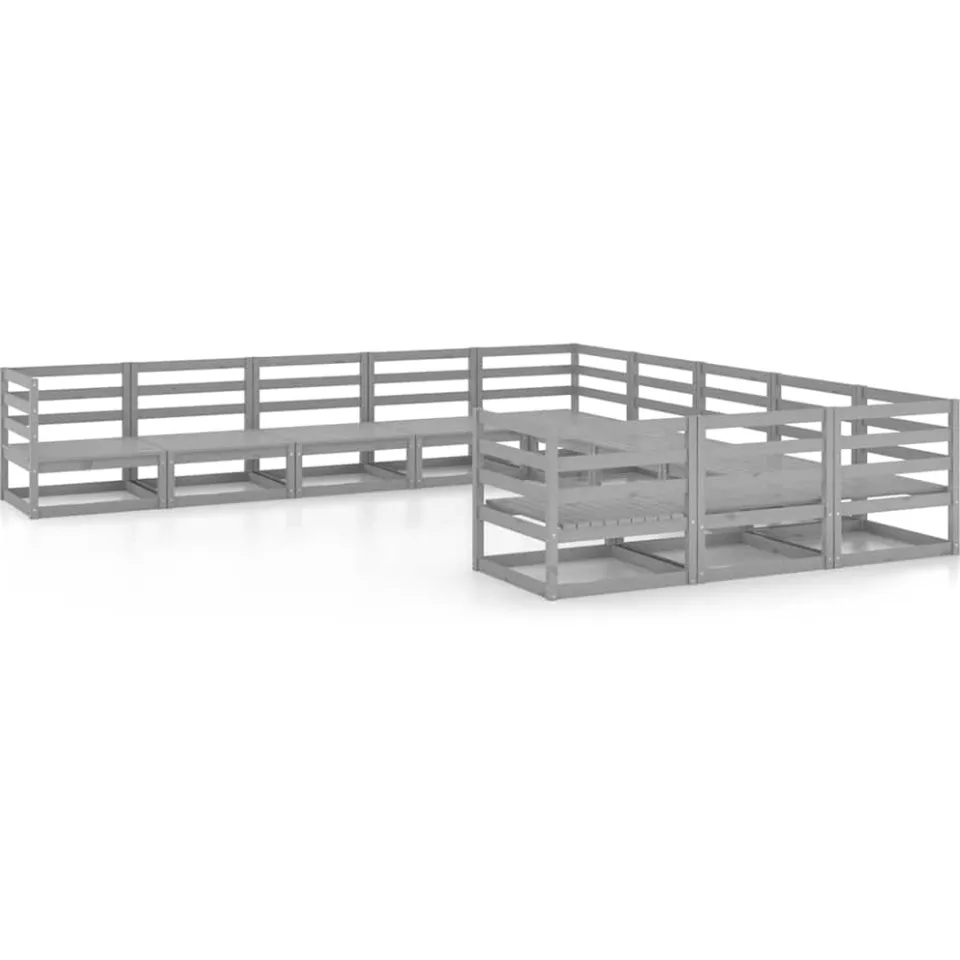 vidaXL 11-delige Loungeset massief grenenhout Grijs
