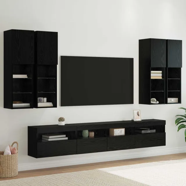 vidaXL TV Wandkast Set met LED Lichten 7 st 100 x 30 x 40 cm zwart, foto 2