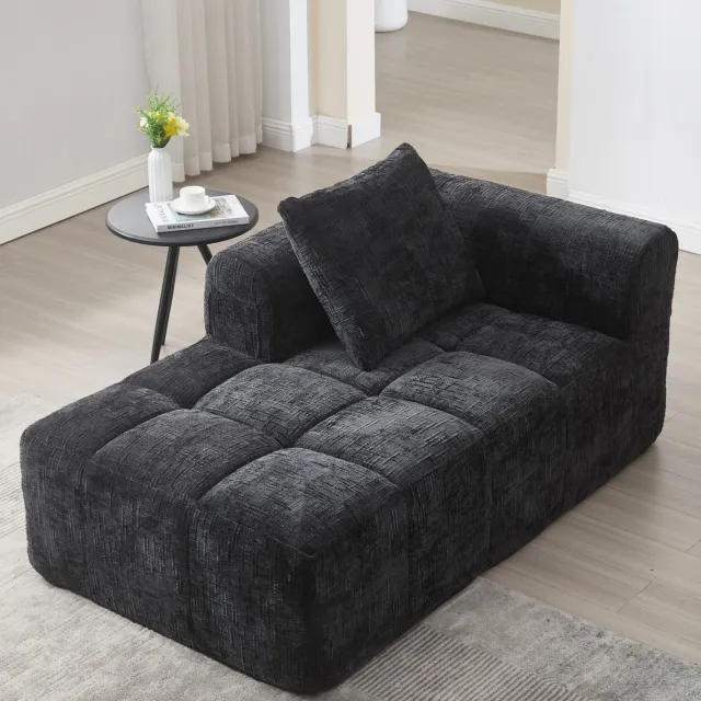 DESMIU Chaise Longue 158 x 90 x 60 cm - Zonder Montage Met Kussen En Zijvakken - Voor Woonkamer En Slaapkamer - Chenille Zwart