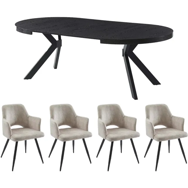 Vente-unique Set tafel KOMONI + 4 stoelen KADIJA - Zwart en beige
