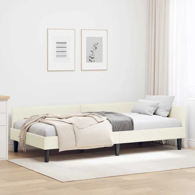 vidaXL Hoekbedframe Crème 90 x 190 cm fluweel