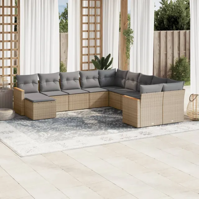 vidaXL 11-delige Tuinset met kussens poly rattan beige, foto 2