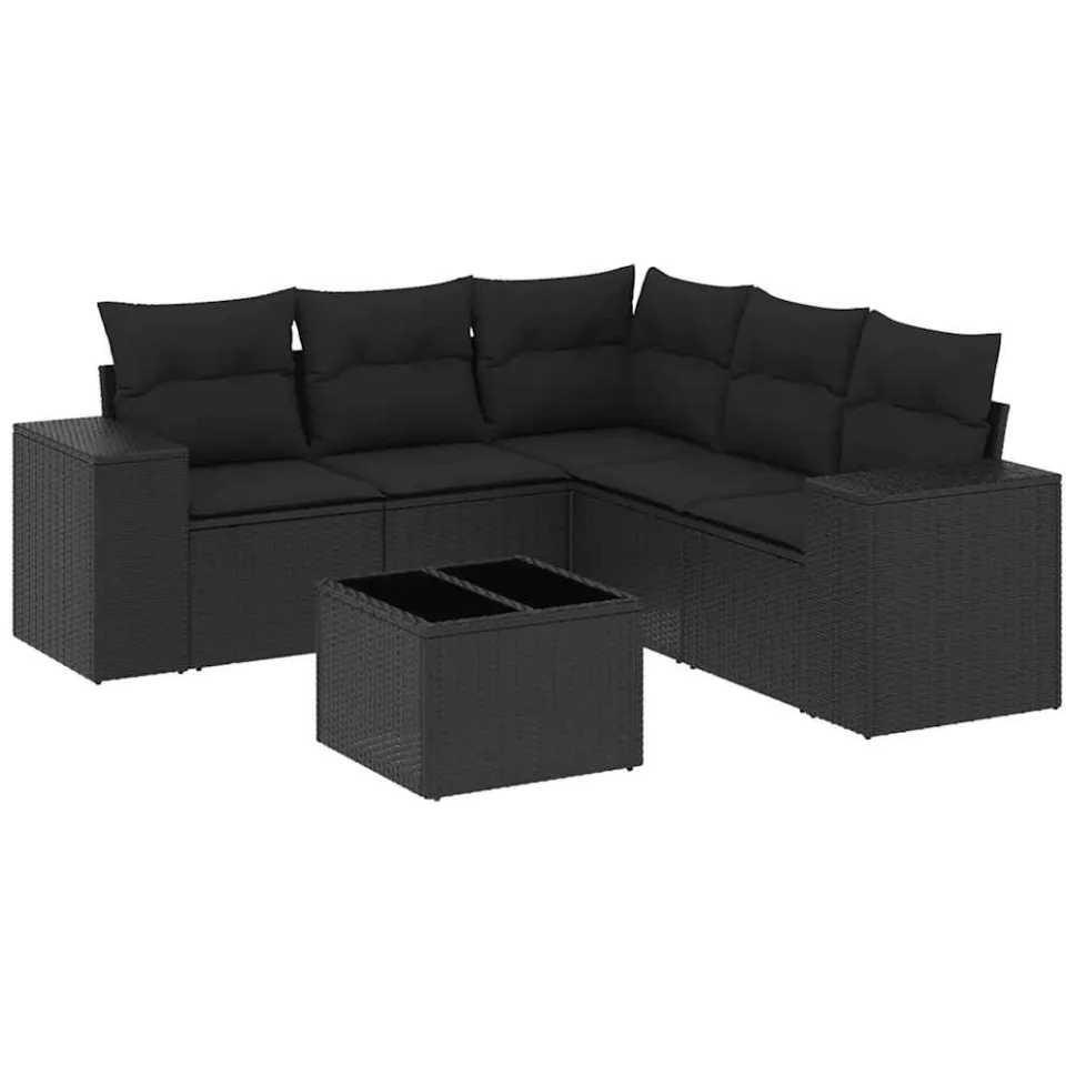 vidaXL 6-delige Loungeset met kussens poly rattan zwart, foto 3