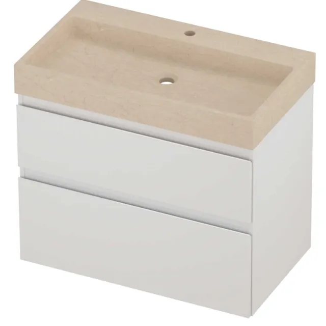 Proline Evoli Badmeubelset Hardsteen Loft 1 Kraangat Asymmetrisch 80x46x70 cm Sand Stone Glans Wit