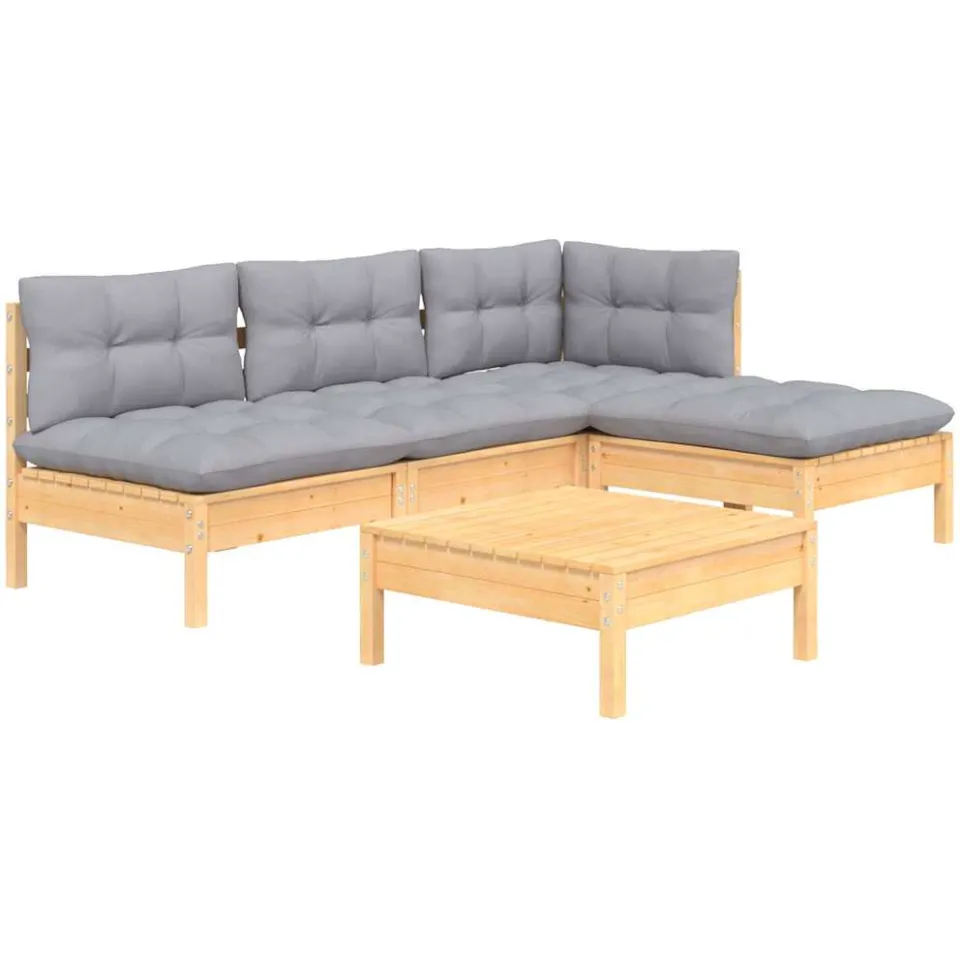 vidaXL 5-delige Loungeset met grijze kussens grenenhout Grijs