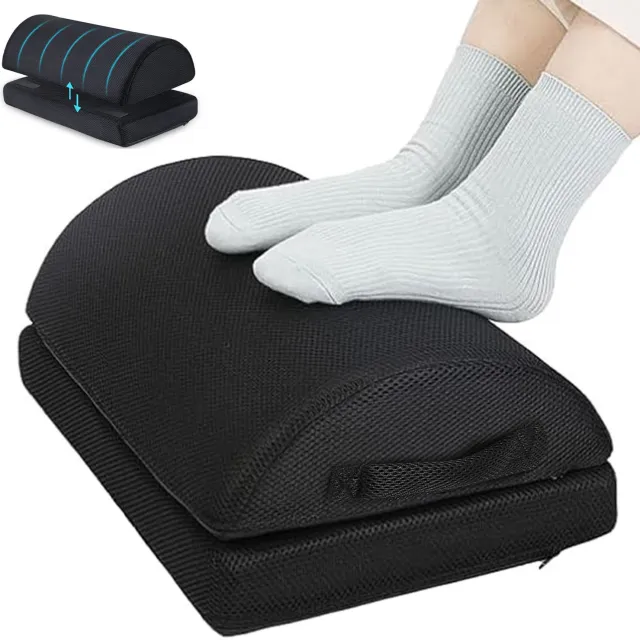 AIMASON Voetsteun voor bureau - Voetenbankje- Ergonomisch- verstelbaar voetkussen met 2 hoogtes en schommelfunctie - memory foam met mesh hoes - 43 x 29 x 17 cm - antislip - Voor Thuis & Kantoor- zwart