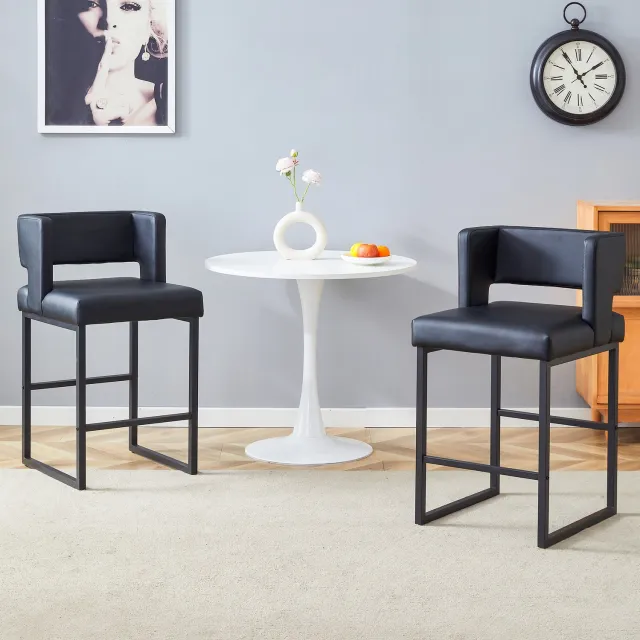 DantefHandels Barkrukken Set van 2, Scandinavische Stijl, Vierkant Design, Zwarte Zitting, Zwarte Metalen Poten, Scandinavisch design, geschikt voor keuken, kookeiland, bartafel en café
