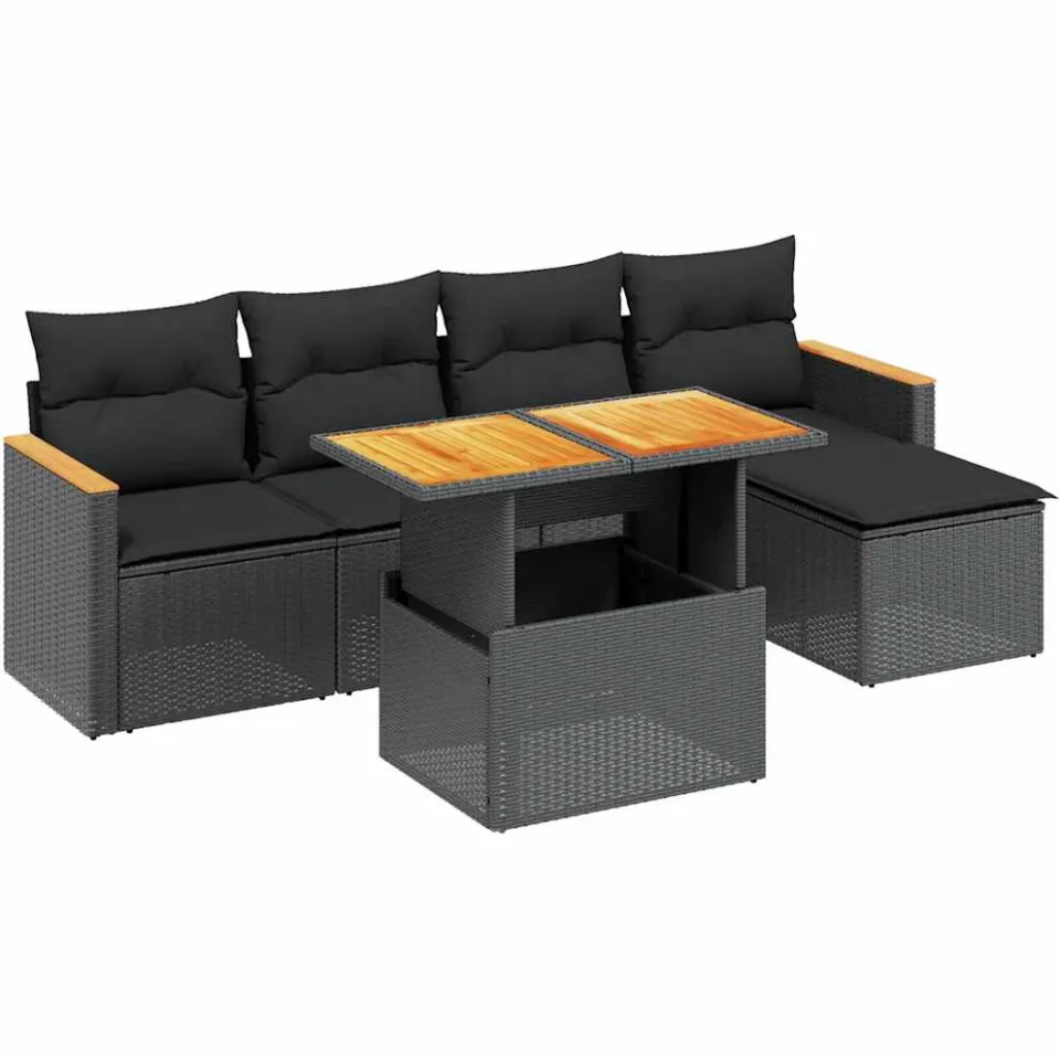 vidaXL 6-delige Loungeset met kussens poly rattan zwart