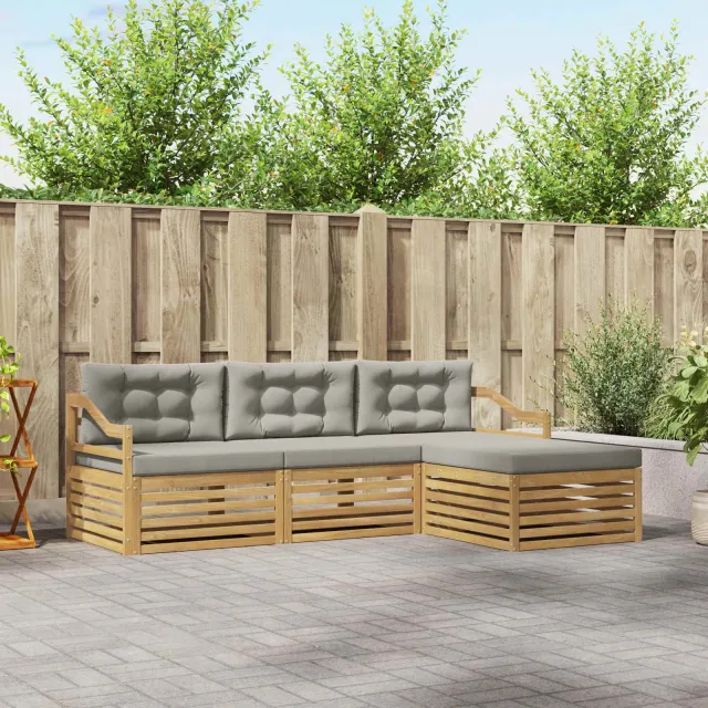 vidaXL Buiten bankenset 4 st 4-zits Wit en Lichtgrijs Polyester
