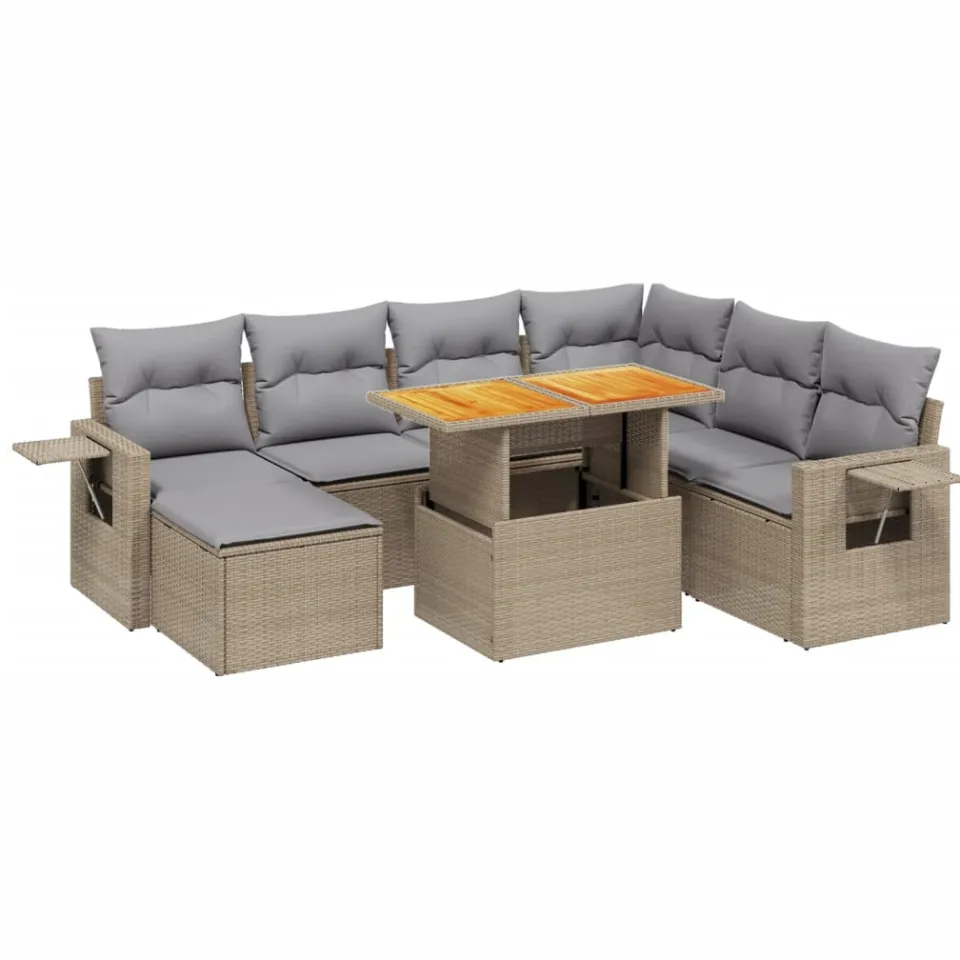 vidaXL 8-delige Loungeset met kussens poly rattan beige, foto 3