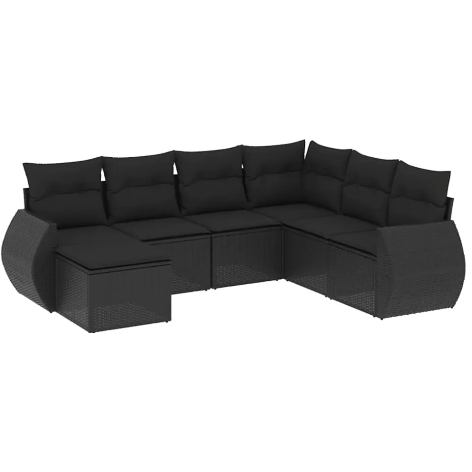 vidaXL 7-delige Loungeset met kussens poly rattan zwart, foto 3